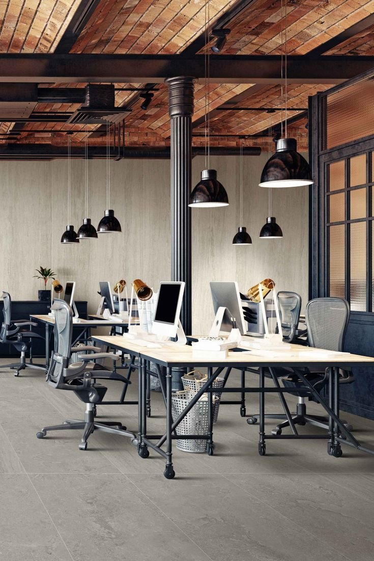 Industrial Office Design with Porcelain Tile Inspiration