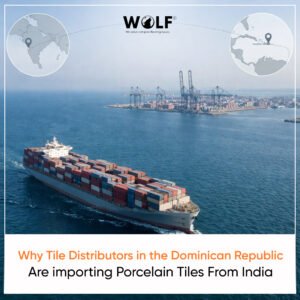 Container ship transporting porcelain tile imports to the Dominican Republic through established global trade routes.