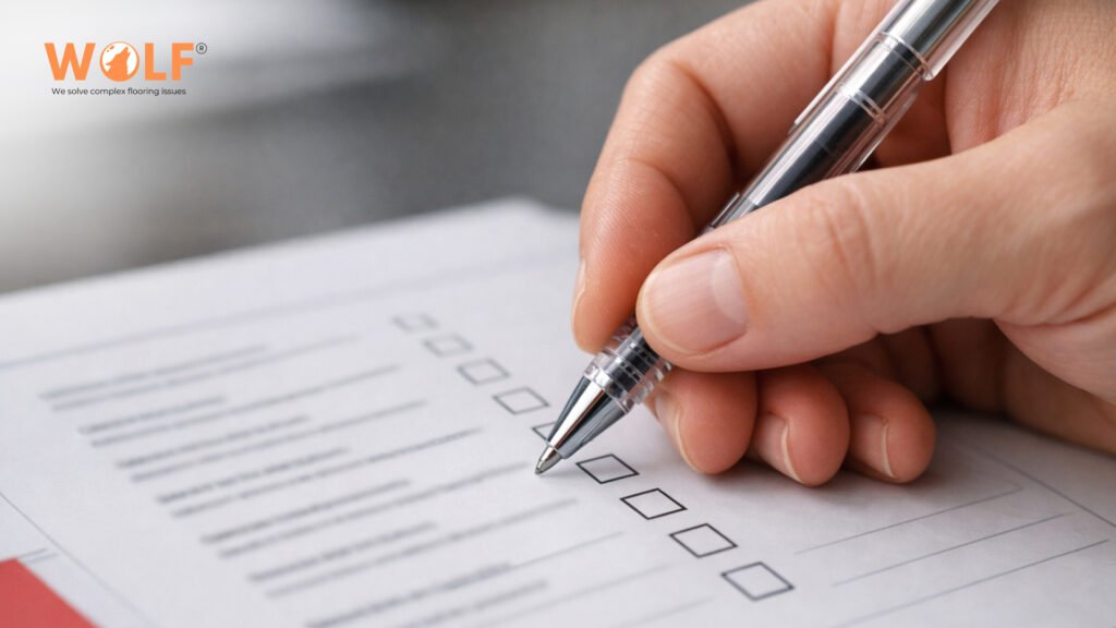 Quality inspection checklist used to verify porcelain tile specifications before export.