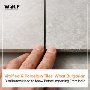 Close view comparing vitrified and porcelain tile edges for Bulgarian importers sourcing from India