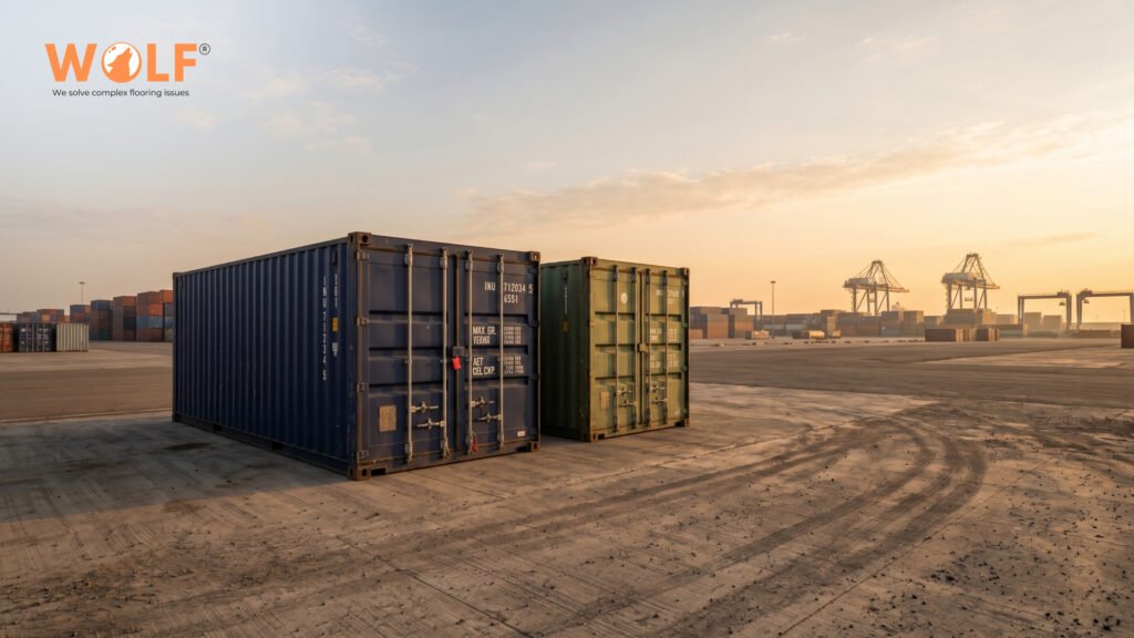 Shipping containers at Mundra port India at golden hour ready for export to Europe