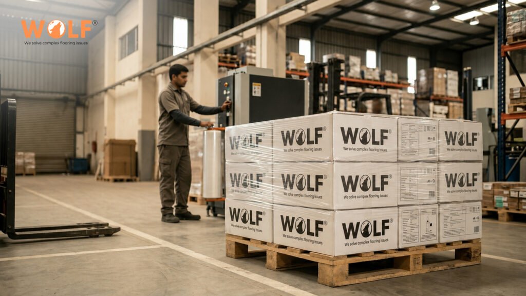 Wolf porcelain tiles being packed and prepared for export shipment to the US