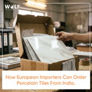 Porcelain tile samples from India unboxed by a European importer