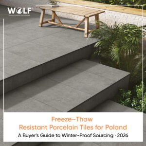 Frost-resistant porcelain tiles on an outdoor terrace and steps for Polish winters