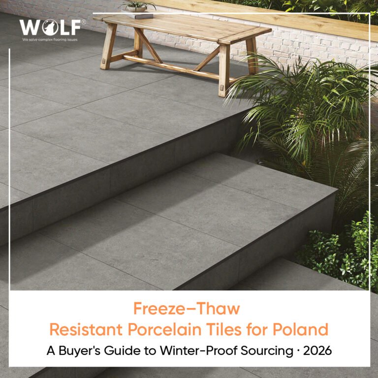 Frost-resistant porcelain tiles on an outdoor terrace and steps for Polish winters