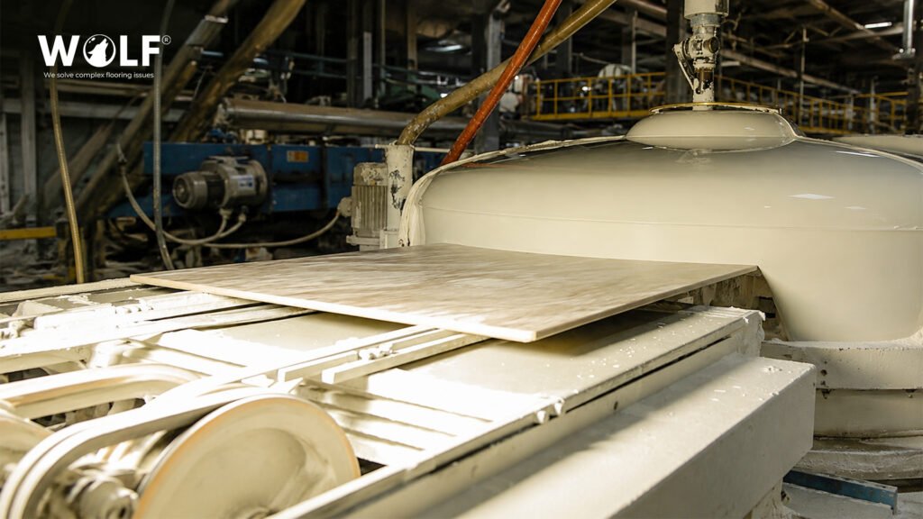 Porcelain tile on a production line at a Morbi factory in India