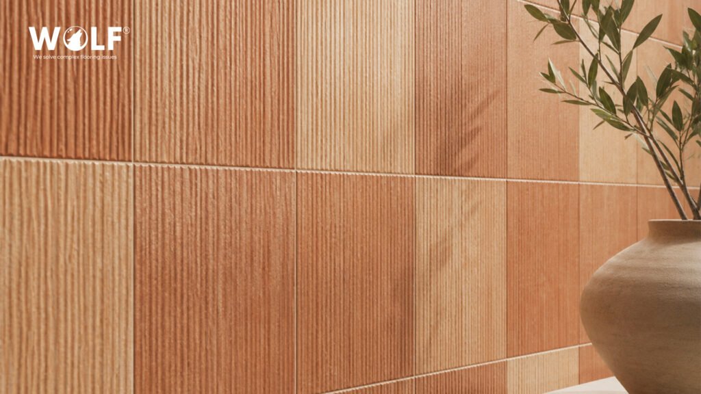 Warm terracotta fluted porcelain tile, 2026 warm mineral textured finish by Wolf